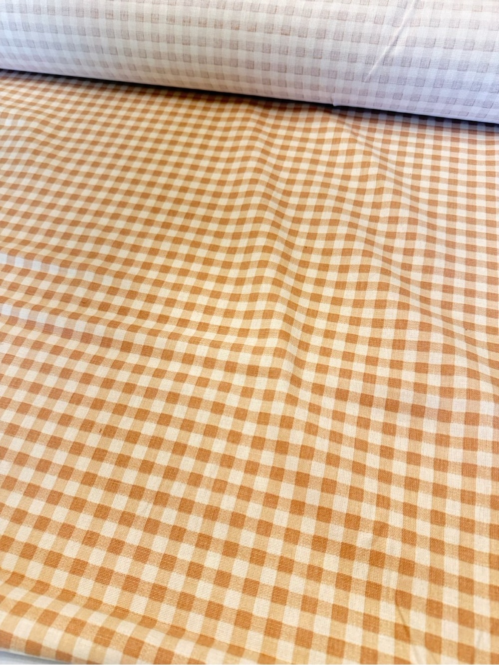 Gingham Cotton Fabric- Tan & White